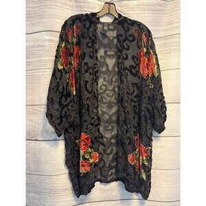 Do Everything In Love Sheer Black Rose Kimono Jacket OS